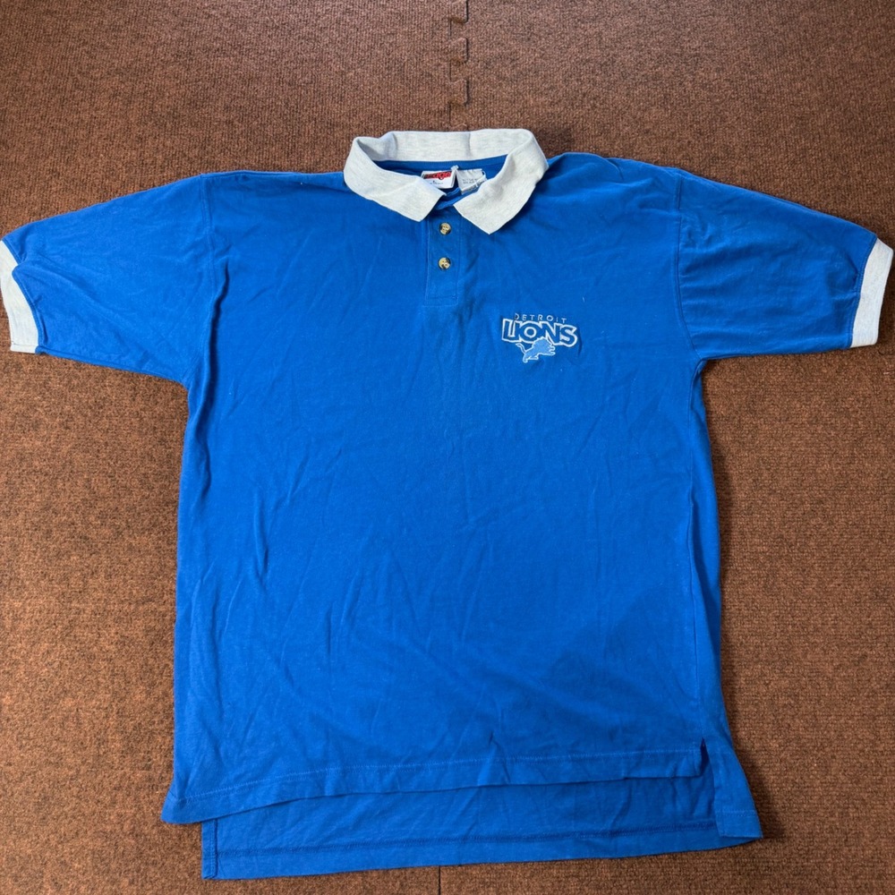 Vintage 1998 Detroit Lions The Edge Blue Polo Shirt Mens L NFL Football Cotton